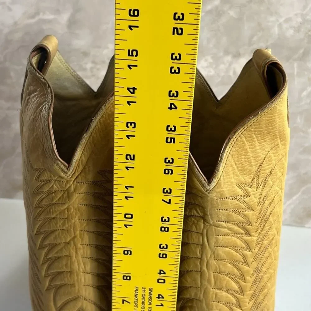Justin Boots Men's Size 9 Cowboy Western Blonde Leather Embroidered made in USA